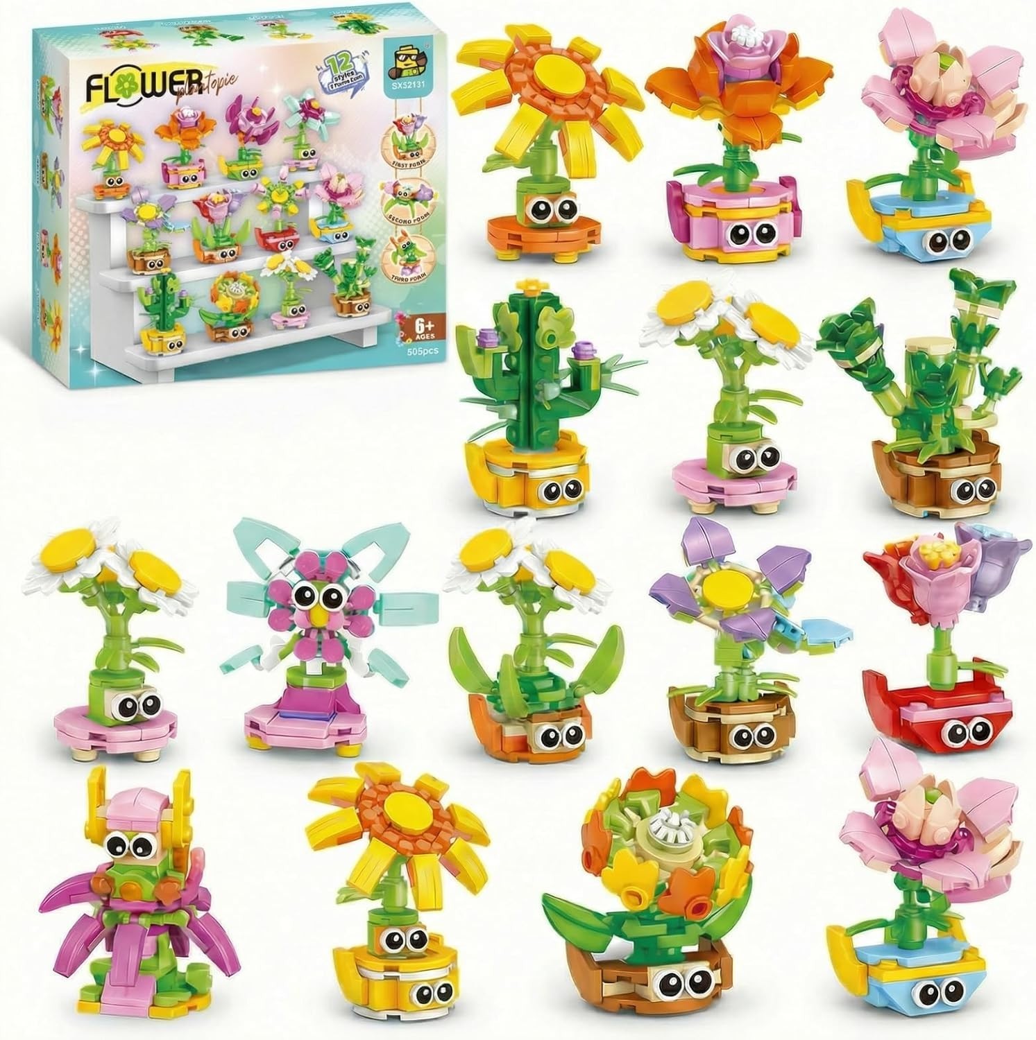NEW!FULL SET Flower Bouquet 7 Stems Building Kit Botanical Collection 590 pieces