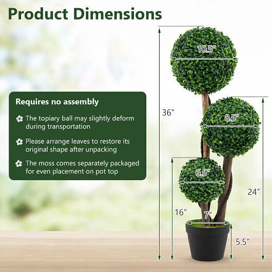 36 Inch Tall Artificial Boxwood Topiary Tree in Pot – Color: Green – Size: 36 in