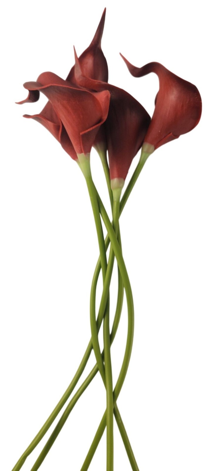 Burgundy Calla Lily Stems Faux Floral Bouquet Wine Red Flowers 5 Stem Bunch Mood