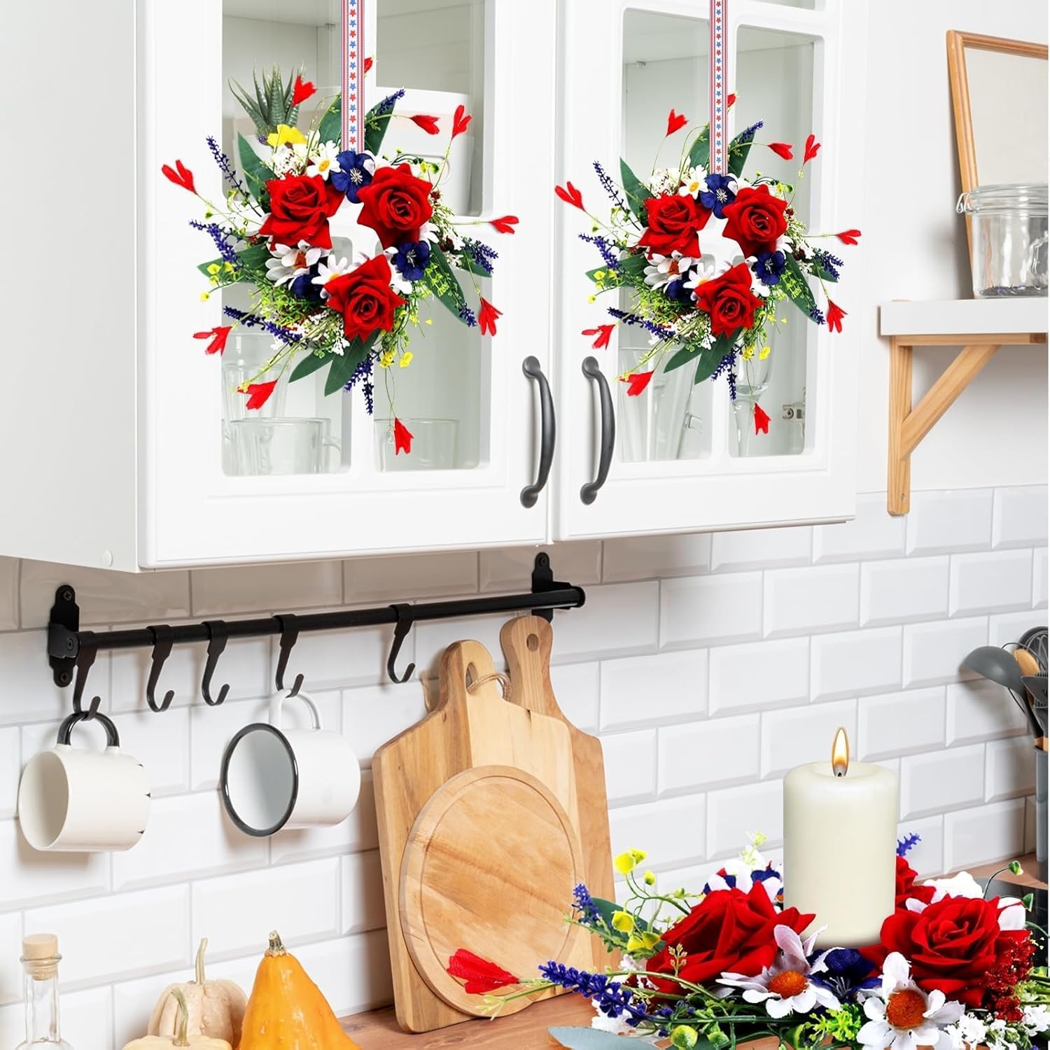 4 Pcs Veterans Day Red White Blue Candle Rings 3 Inch Patriotic Pillar