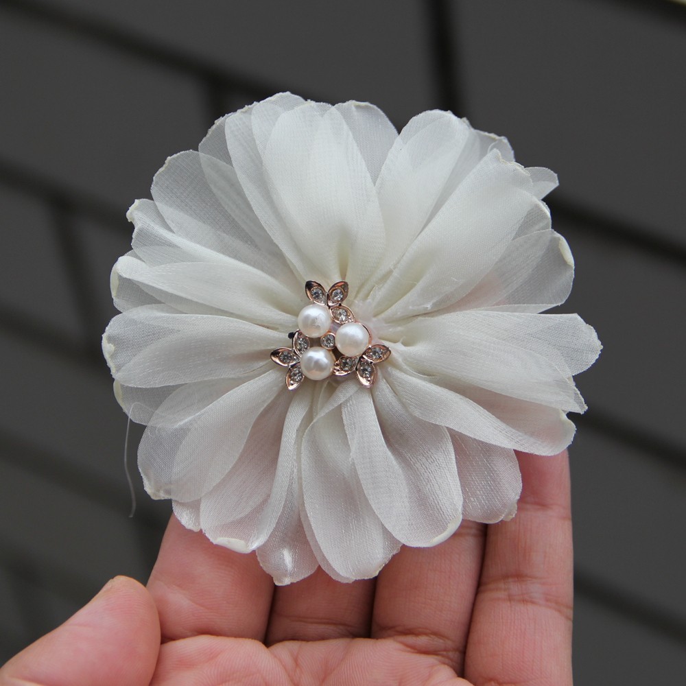 9cm Pearl Mesh Gauze Artificial Chiffon Flower Patch Applique Fabric Wedding