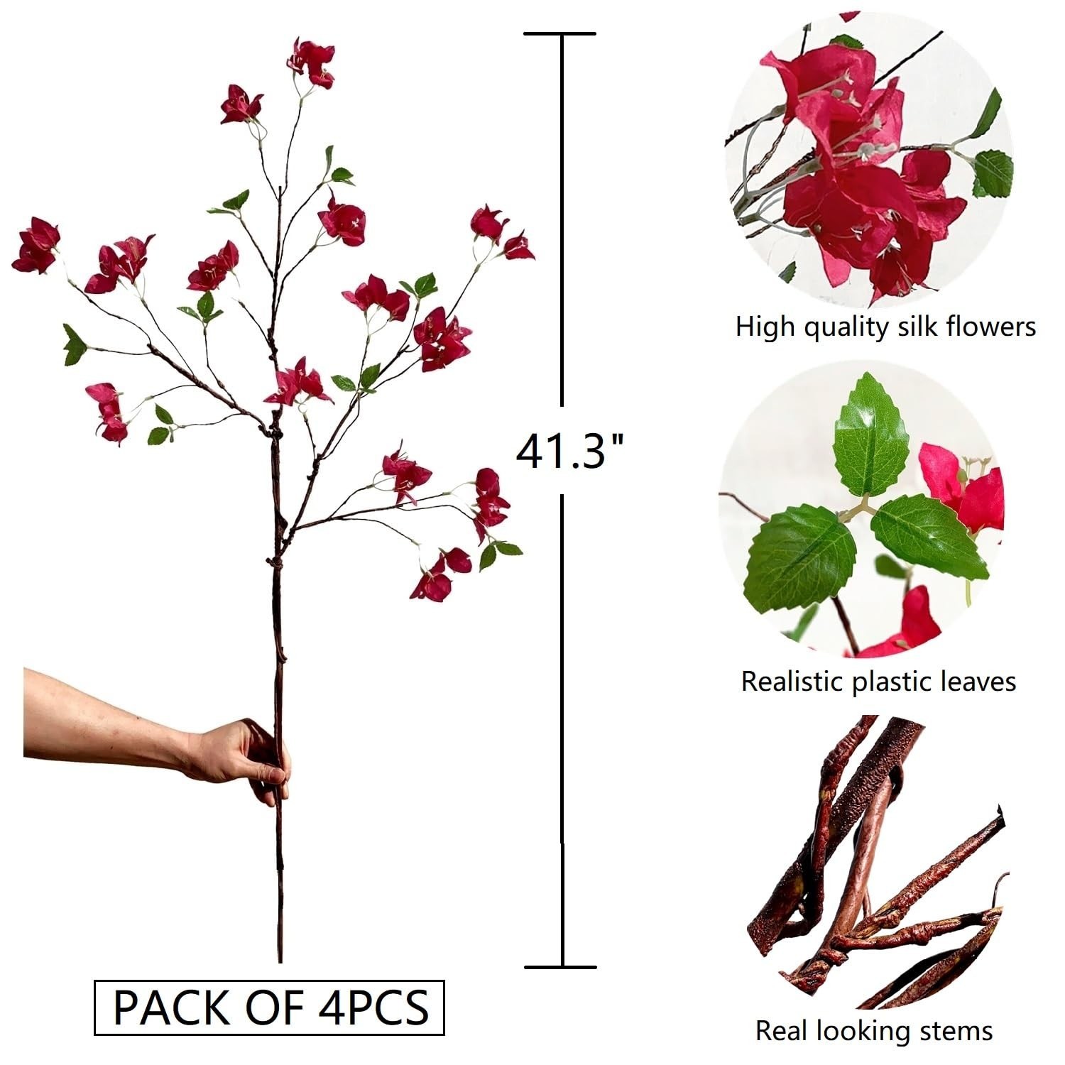 Artificial Bougainvillea Flower Branches Silk Bougainvillea Stems with Dried …