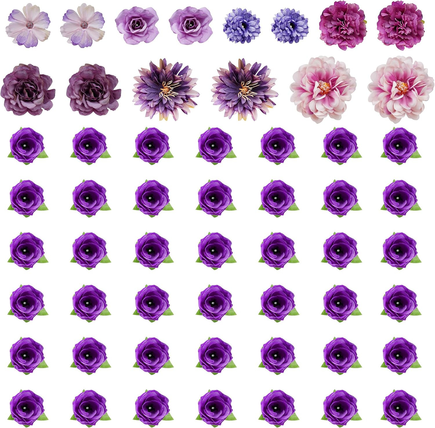 60Pcs Mini Faux Flower Heads Small Artificial Tiny Fake Silk Fabric Roses Flo…