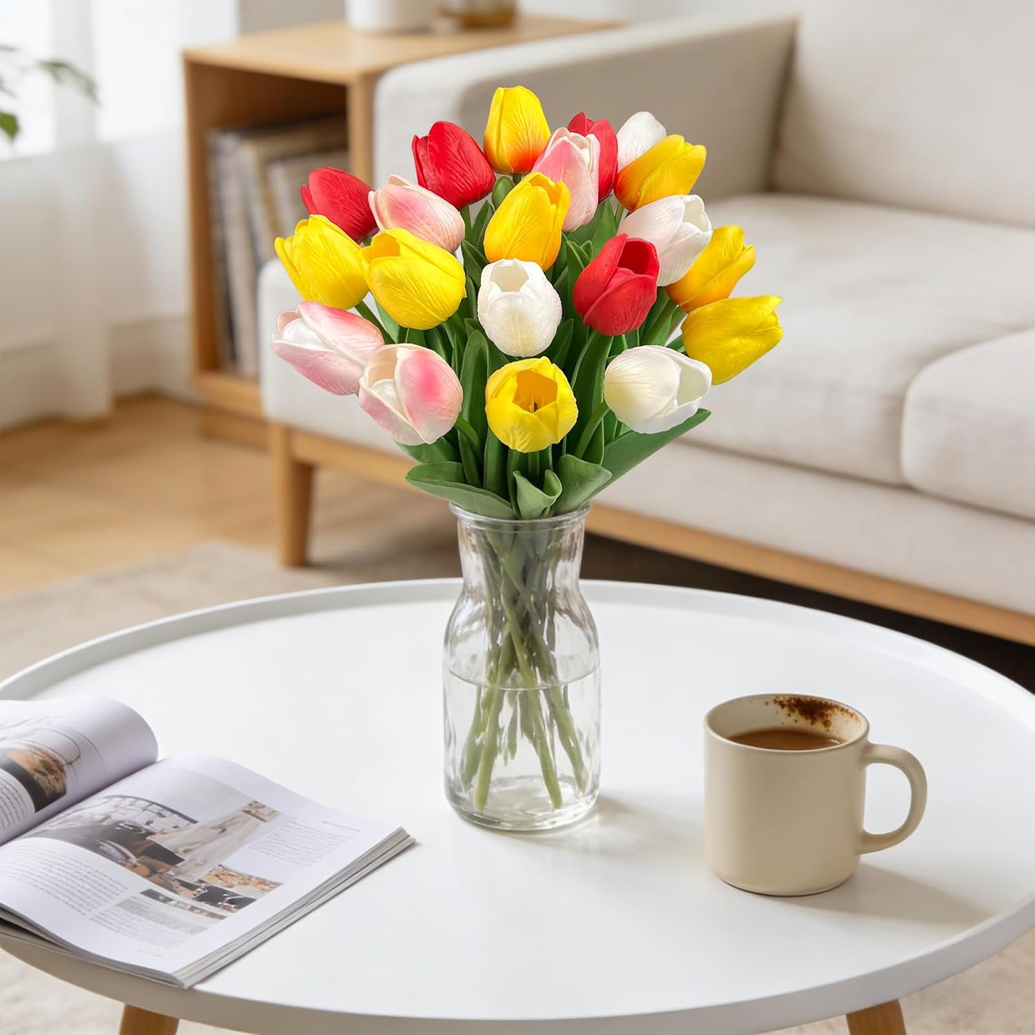 20 Pcs Fake Tulips Artificial Flowers Real Touch PU Faux Tulips Stems