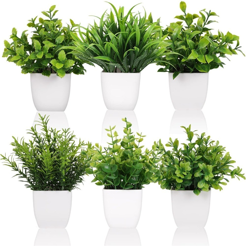 Artificial Eucalyptus Plant in Pot Small Fake Potted Greenery Wheat Grass Shrub