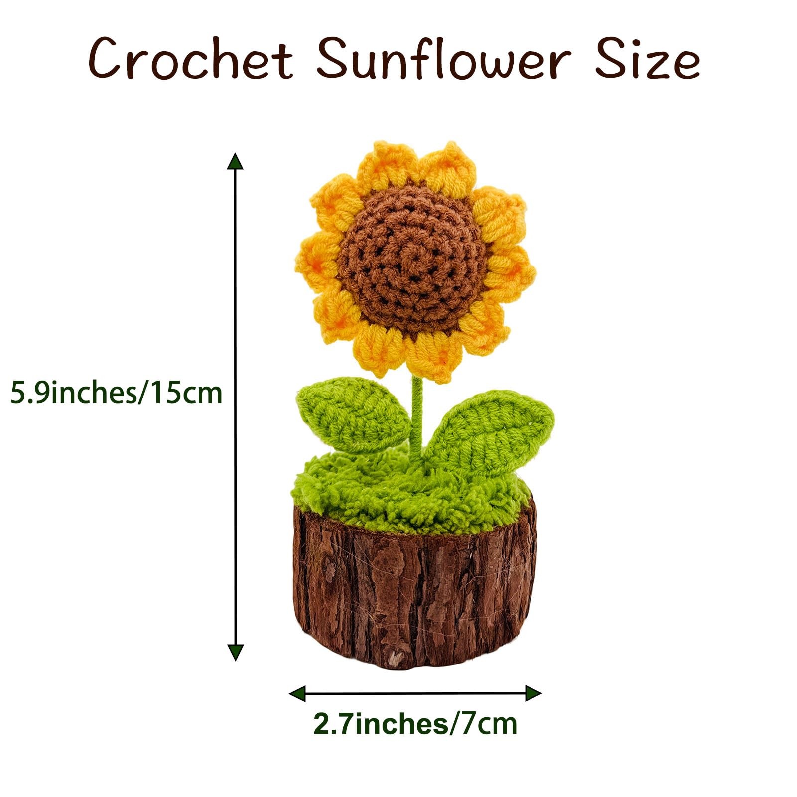 Andvon Crochet Sunflowers Bouquet, Handmade Knitted Flowers with Wooden Pot f…