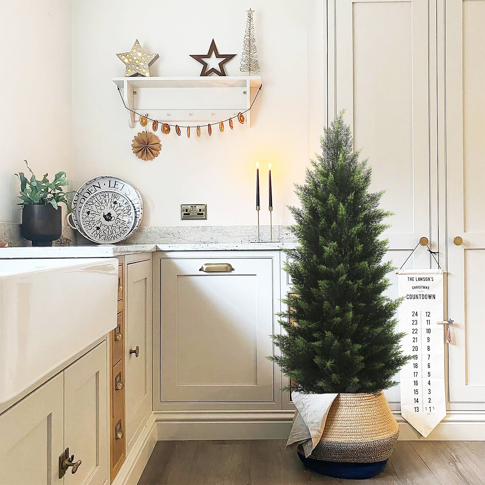 120cm Lifelike Fake Cypress Shrub Matched White Decorative Pot Minimalist Home