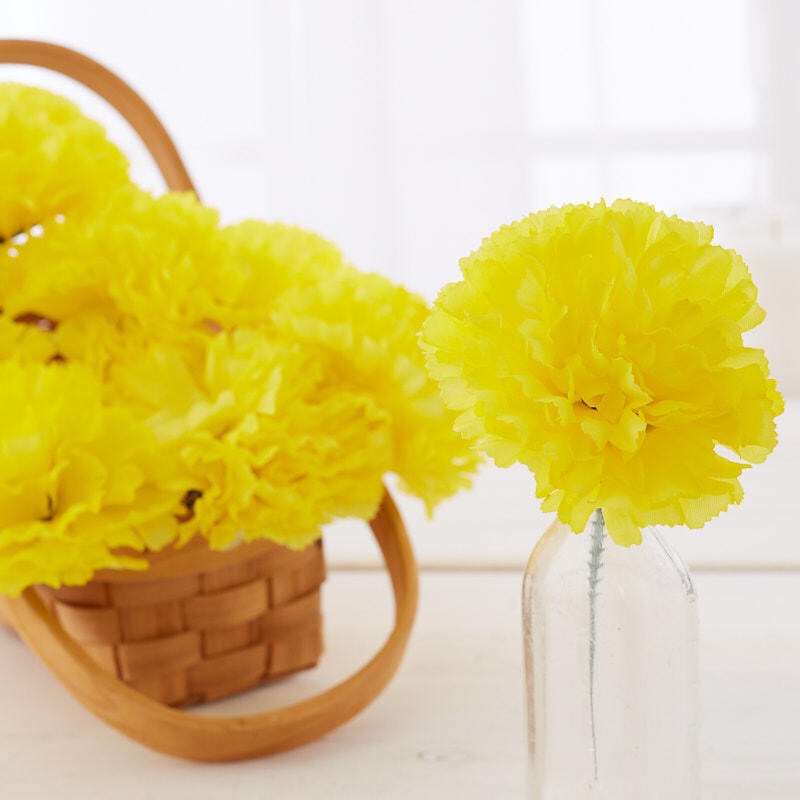 Bulk Pack of 100 Large Yellow Artificial Carnation 7-1/2″ Picks