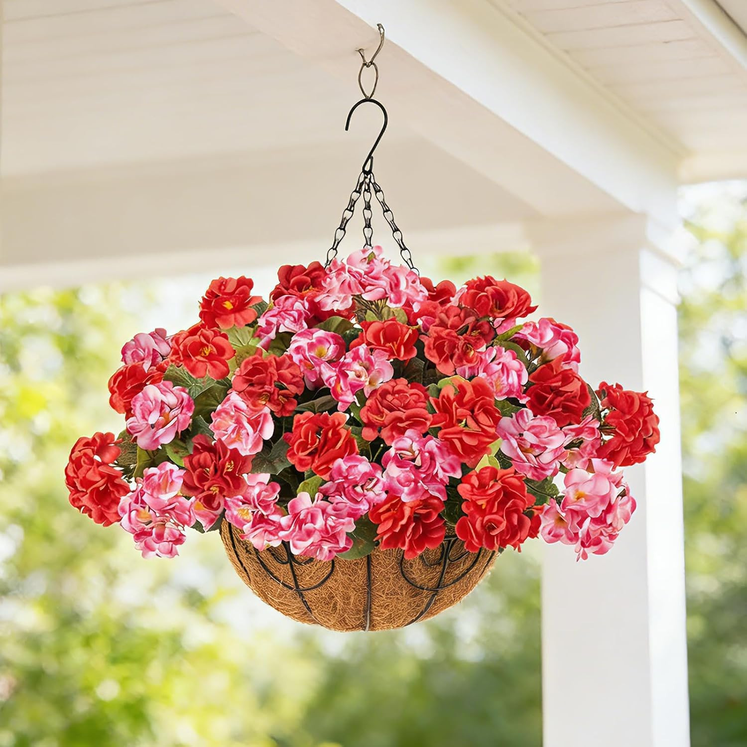 Quality UV Resistant Artificial Geranium Hanging Basket for Outdoor Decoration