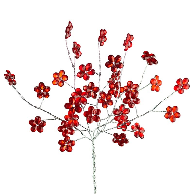 Package of 4 Red Rhinestone Crystal Flower 6-3/4″ Sprays