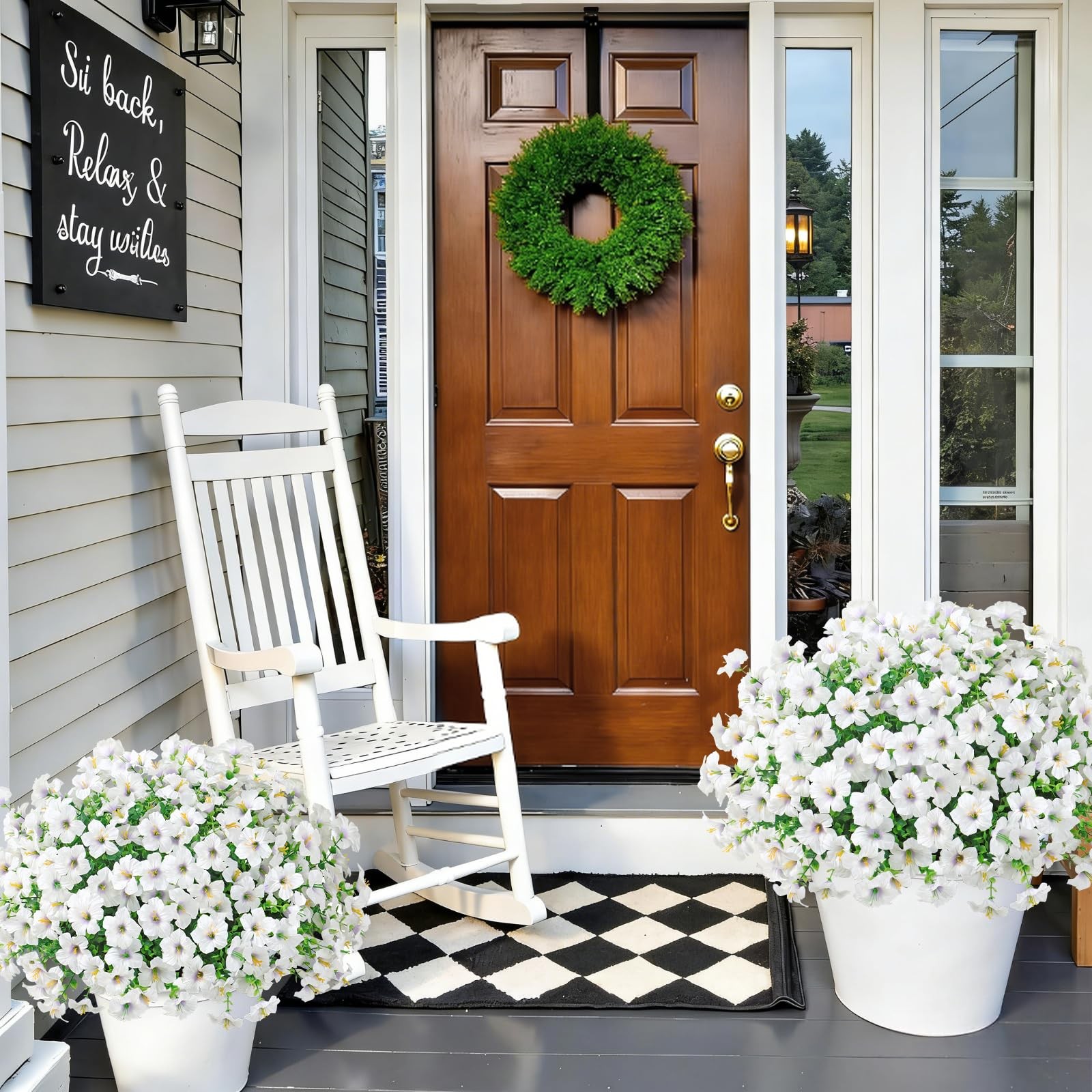 Artificial Flowers for Outdoor Decoration, 12PCS Faux White Petunias Silk Flo…