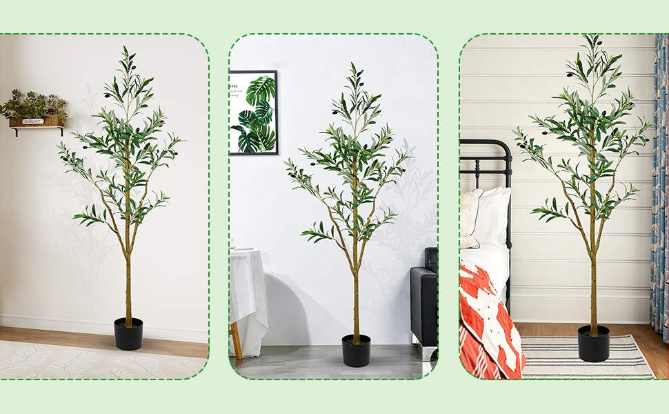 5FT Tall Olive Trees Artificial Indoor Faux Olive Tree Natural Wood Trunk Décor