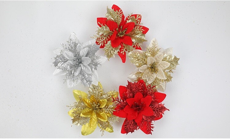 Artificial Christmas Tree Glitter Flowers Ornaments Home Party Decoration 5 Pack