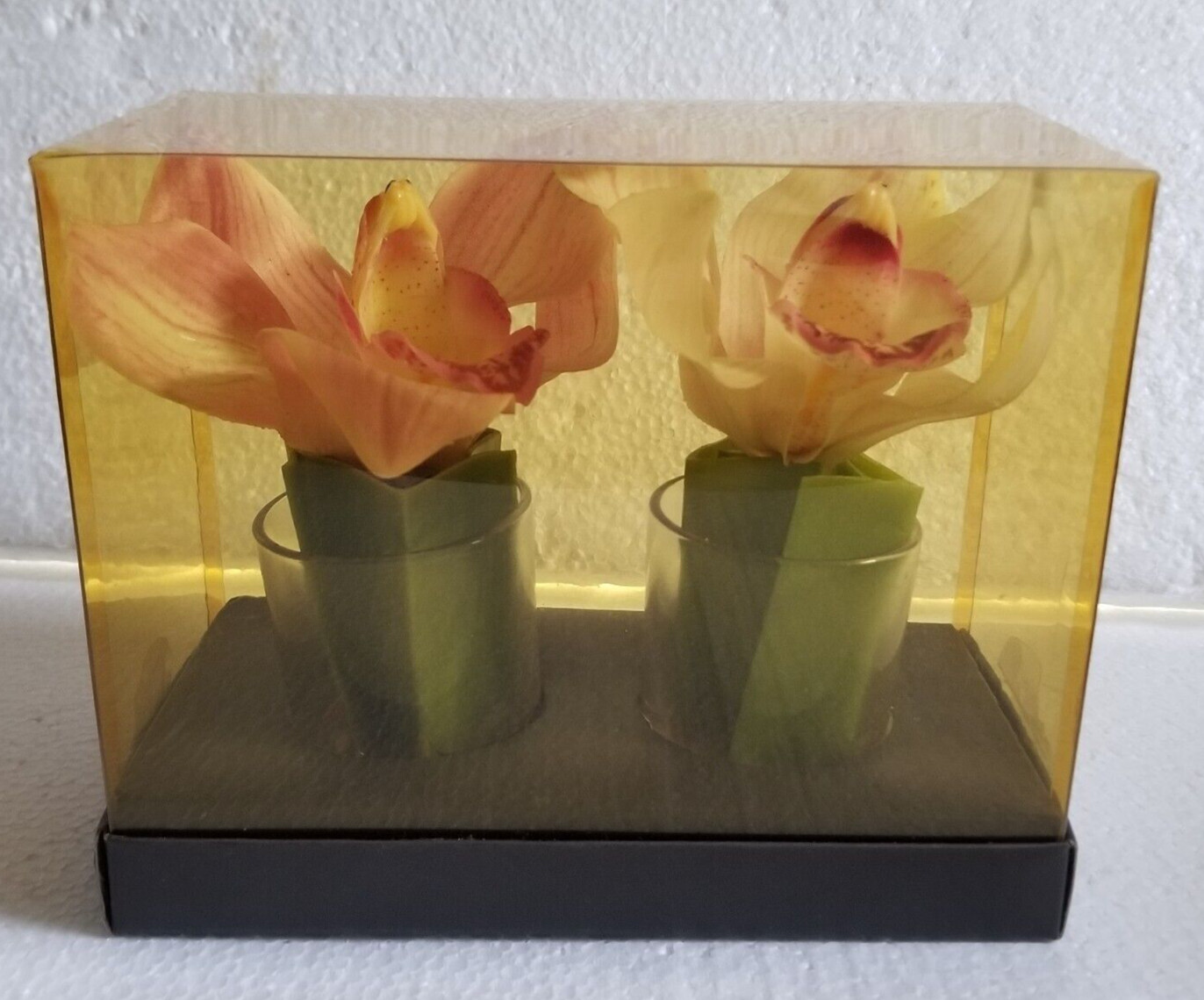 Artificial Orchids in Tea Vases Pink & White Gel Hold in Case Floral Decor