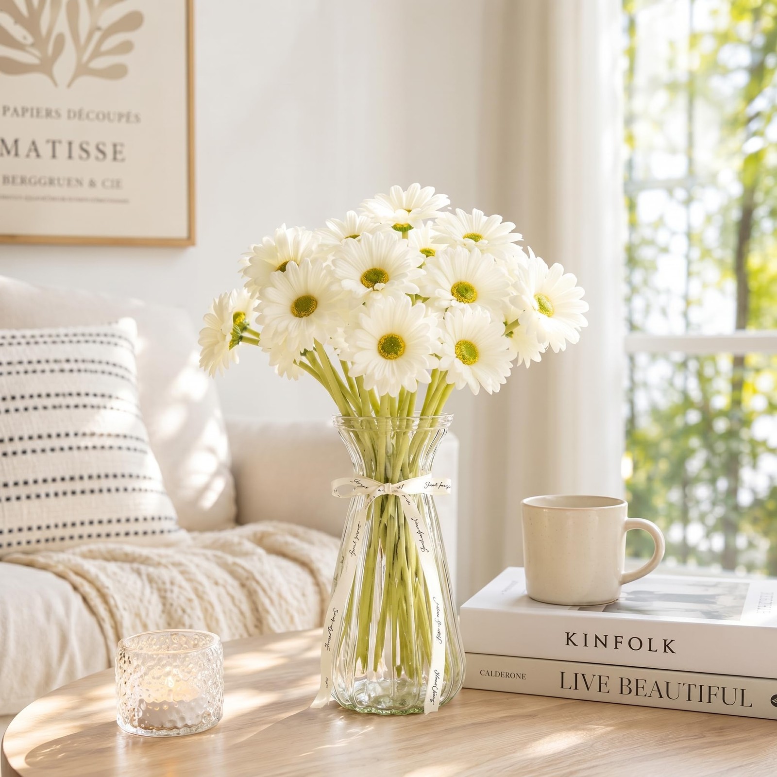 24 Pcs Artificial Gerbera Daisies Flowers 15 in White Fake Daisy Bouquet with…