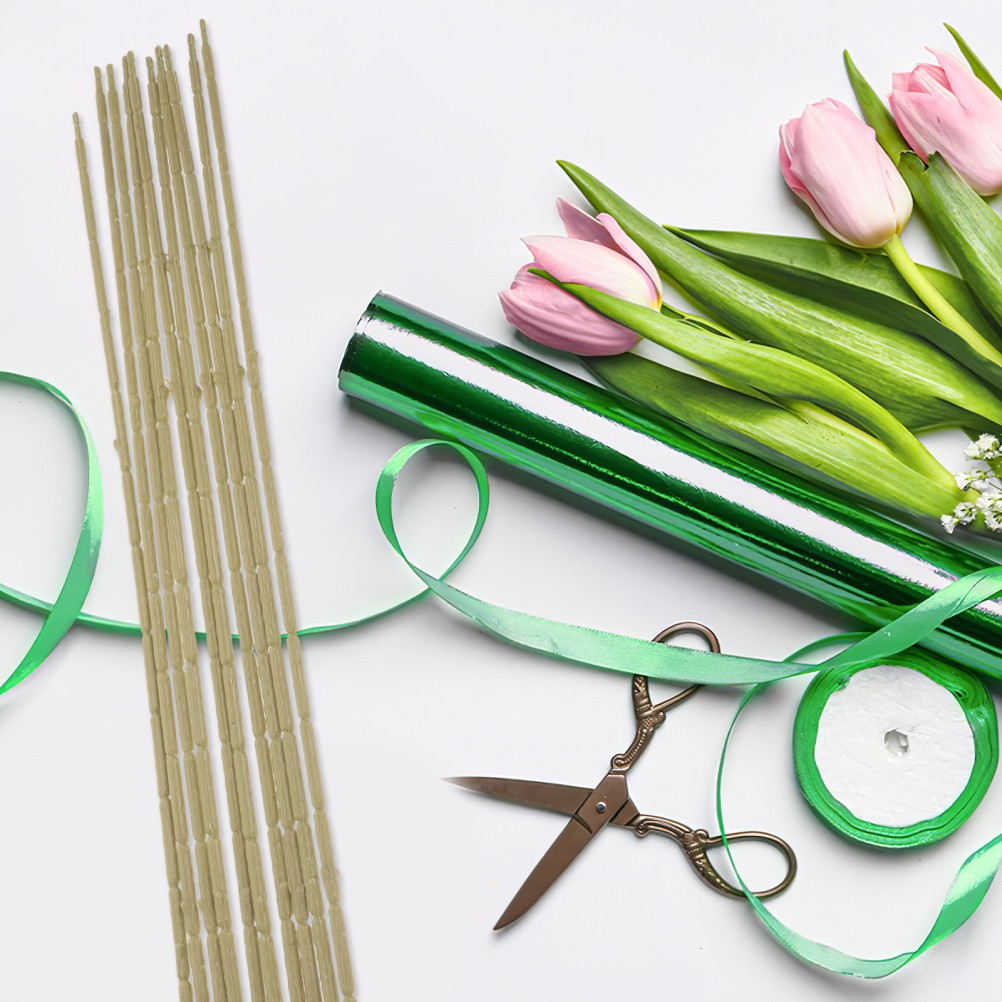 10Pcs Reusable Artificial Flower Stems DIY Floral Rods Green Plastic Wire