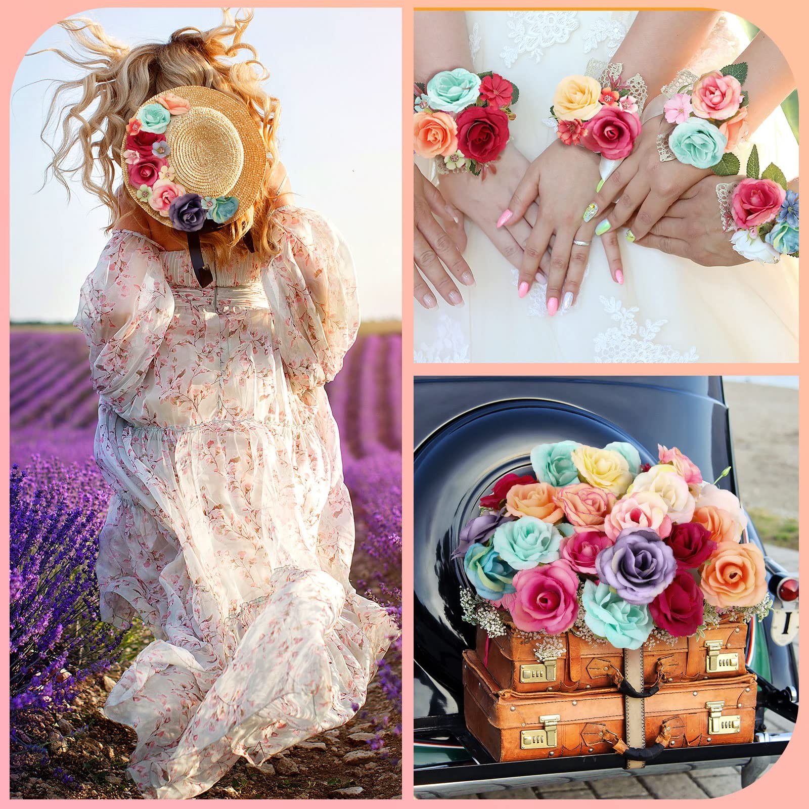 160 PCS Mini Fake Flower Heads Multicolor Small Silk Faux Peony Daisy Rose