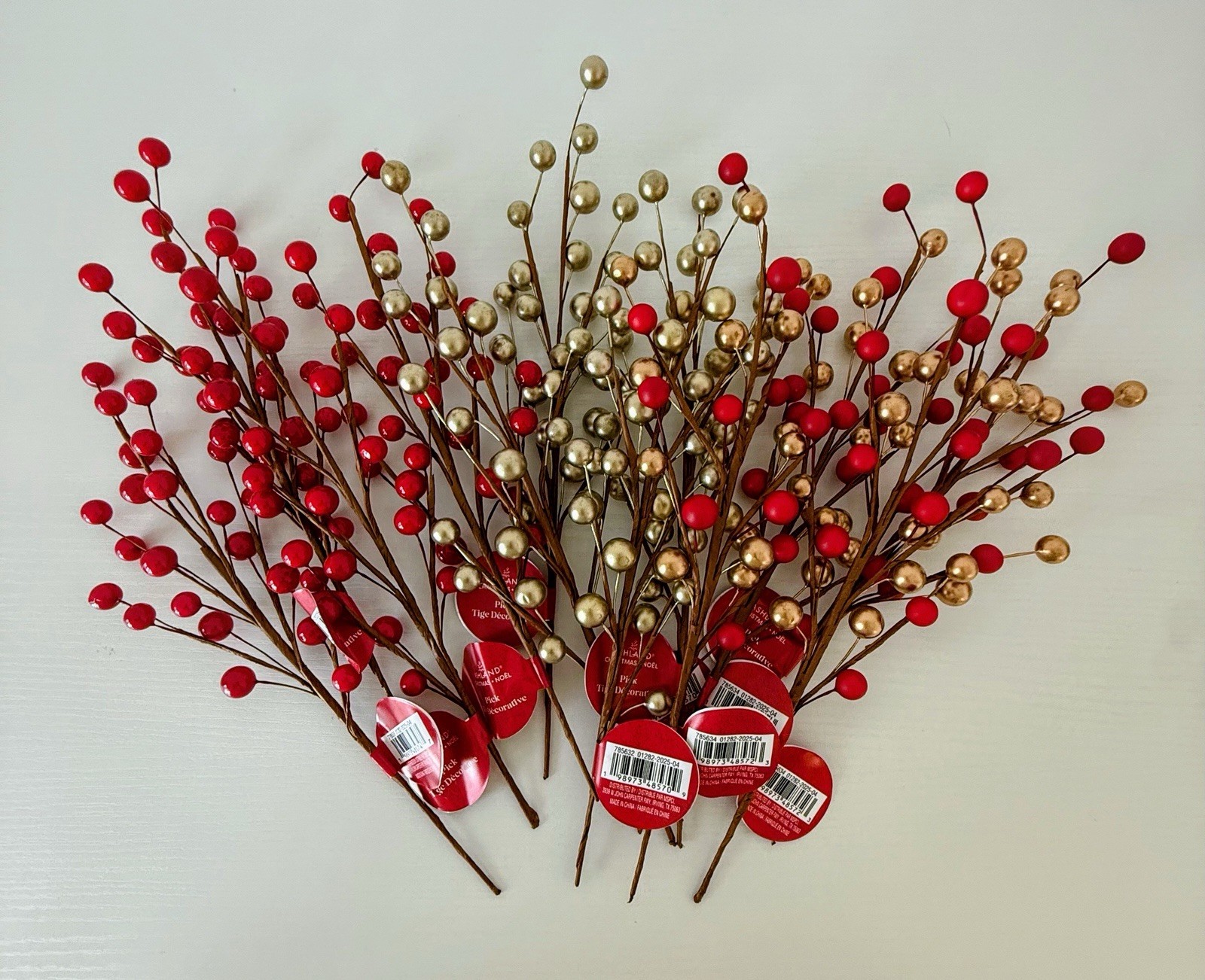 Ashland Christmas Berry Picks Lot of 12 Red Gold Floral Stems Holiday Decor NWT