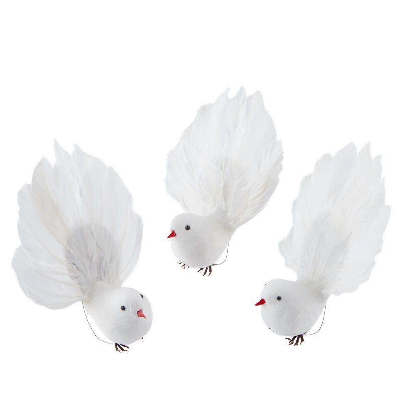 Pack of 12 White Feathered Fantail Artificial 5″ Robins