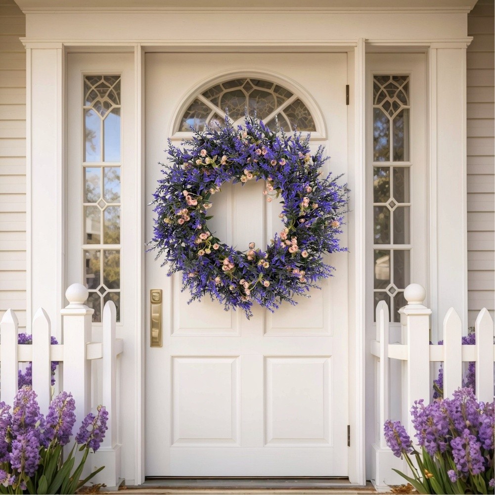 35cm Lavender Wreath Artificial Purple Floral Decor for Door Home Office