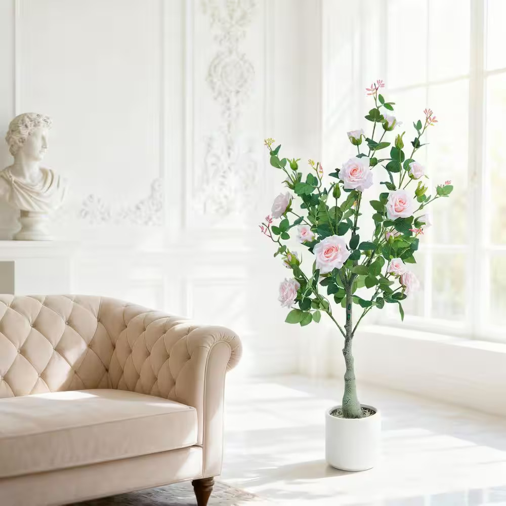 4 Ft. 2-Pieceartificial Pink Roses, Artificial Plant Made of Silk and Plastic, D
