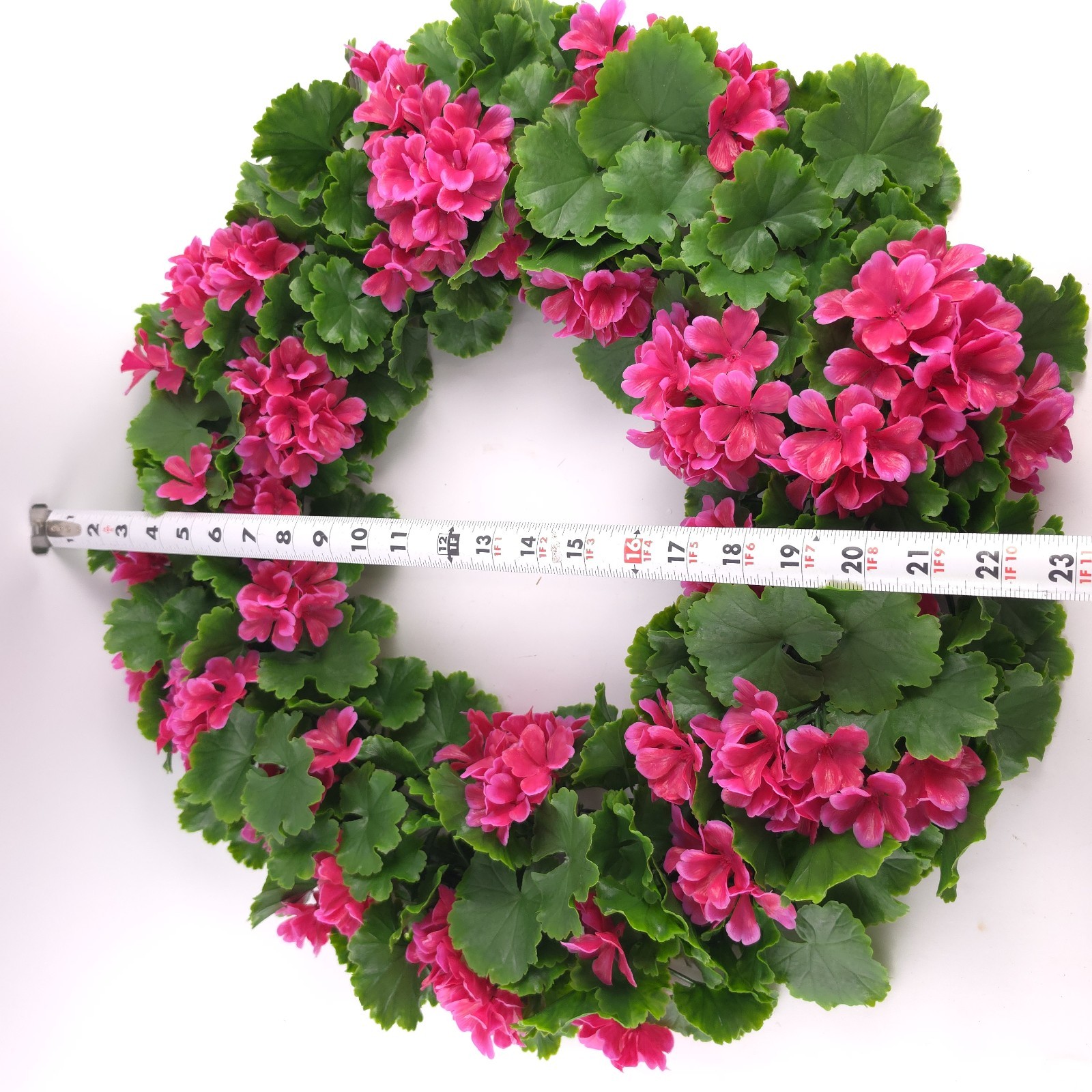 Wicker Park 24″ Indoor/Outdoor Faux Floral Pink Geranium Spring Wreath