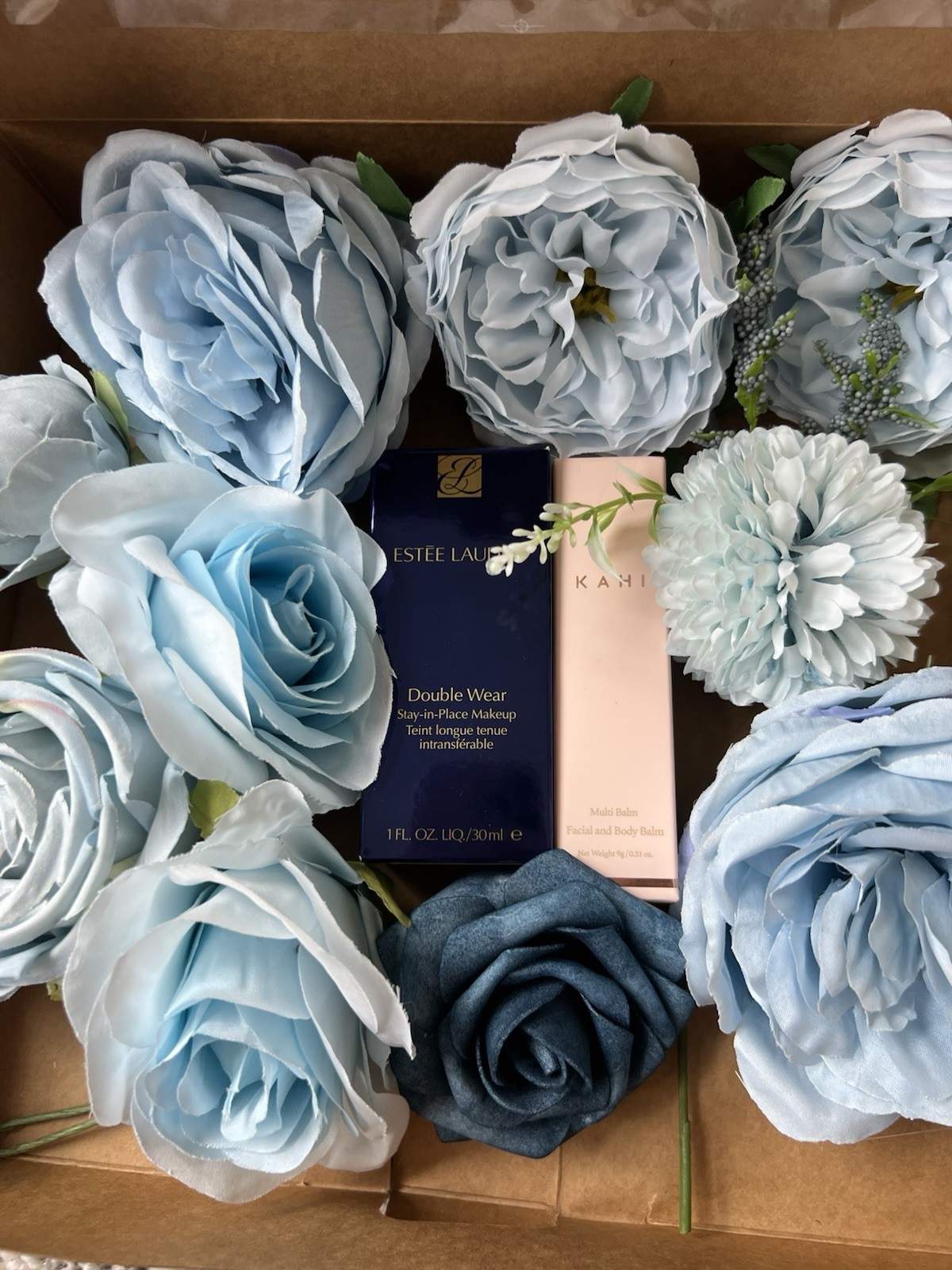 Flowers Artificial Rose Arrangement Light Blue Blue White 4 in Business Gift