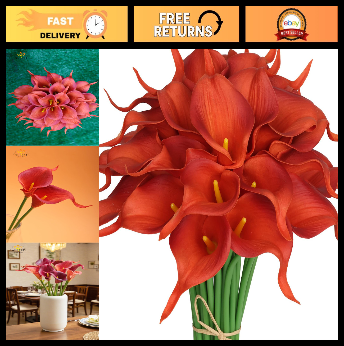 30 Pack Realistic PU Latex Calla Lily Flowers – Burnt Orange for Wedding & Home