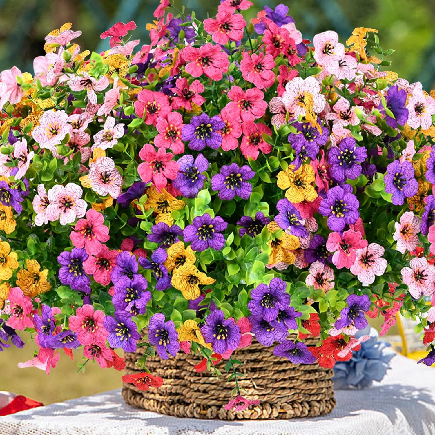 Artificial Flowers for Outdoor, UV Resistant Fake Silk Flowers, Realistic Faux P