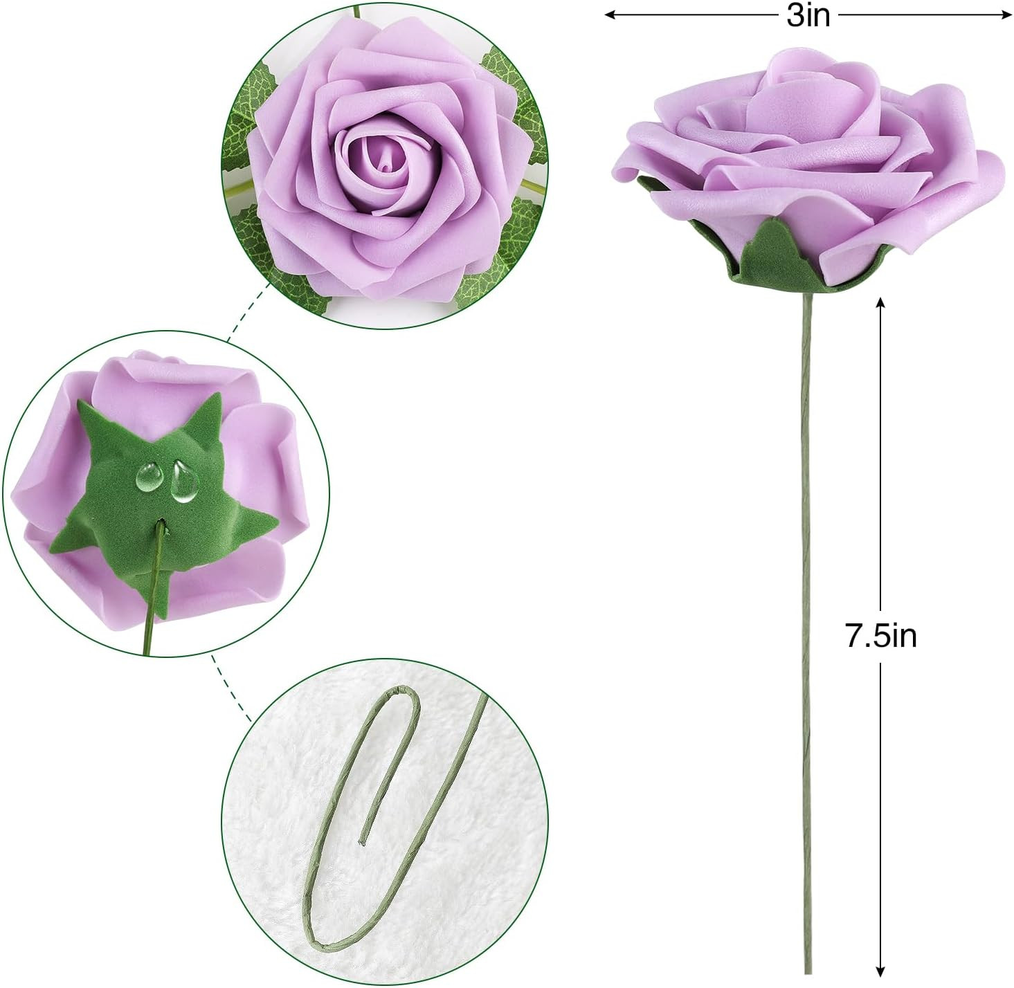 25Pcs Real Looking Artificial Lavender Roses W/Stem for DIY Wedding Bouquets Cen