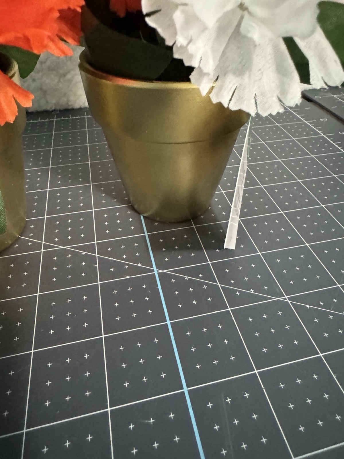Set Of 2 St.Patricks Faux Plants Gold Pots With Orange White And Green Flowers