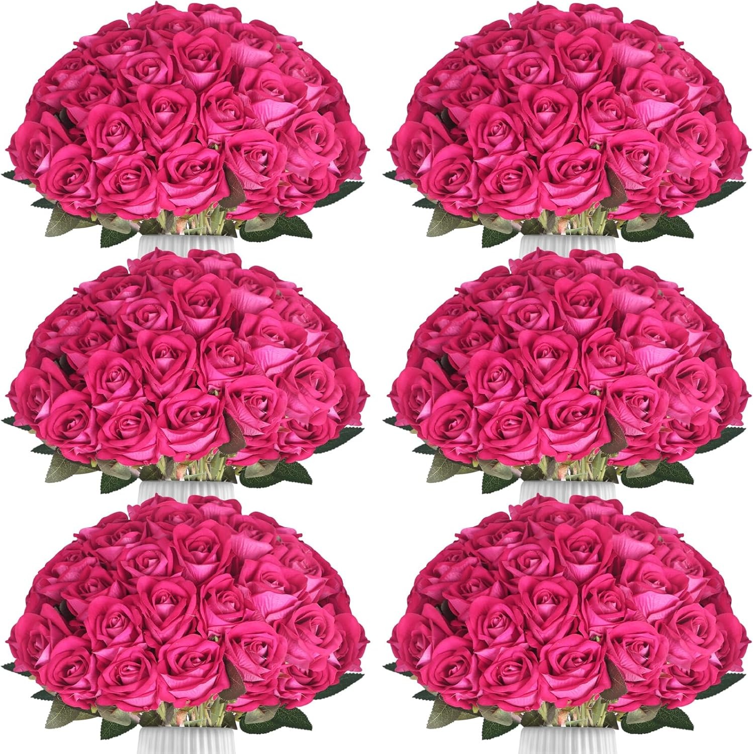 90pcs Fake Hot Pink Roses Artificial Flowers Bulk Realistic Silk Faux Rose with