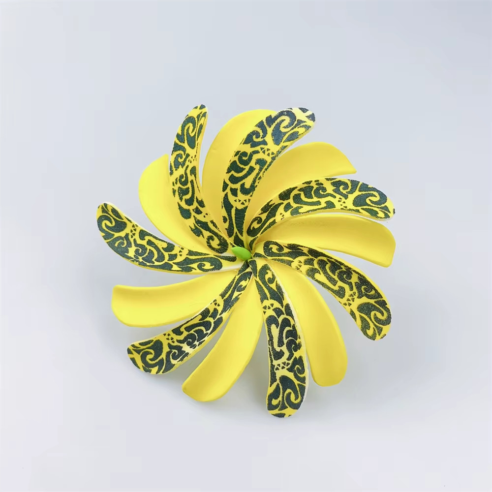 10pcs Tahitian Flowers With Green Core And Stem Hair Side Flower Hairstyle Pins