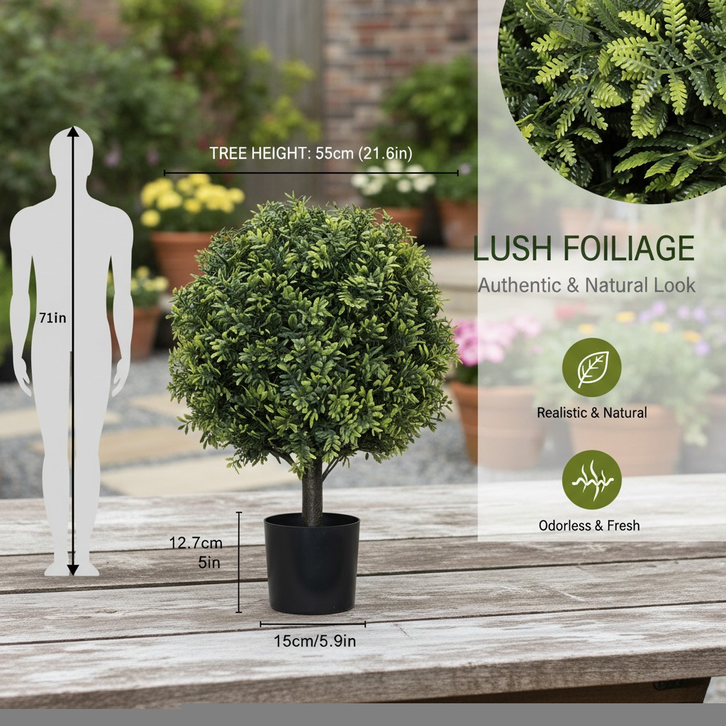 2PCS 22in Artificial Boxwood Topiary Ball Trees, Potted Indoor Outdoor Decor