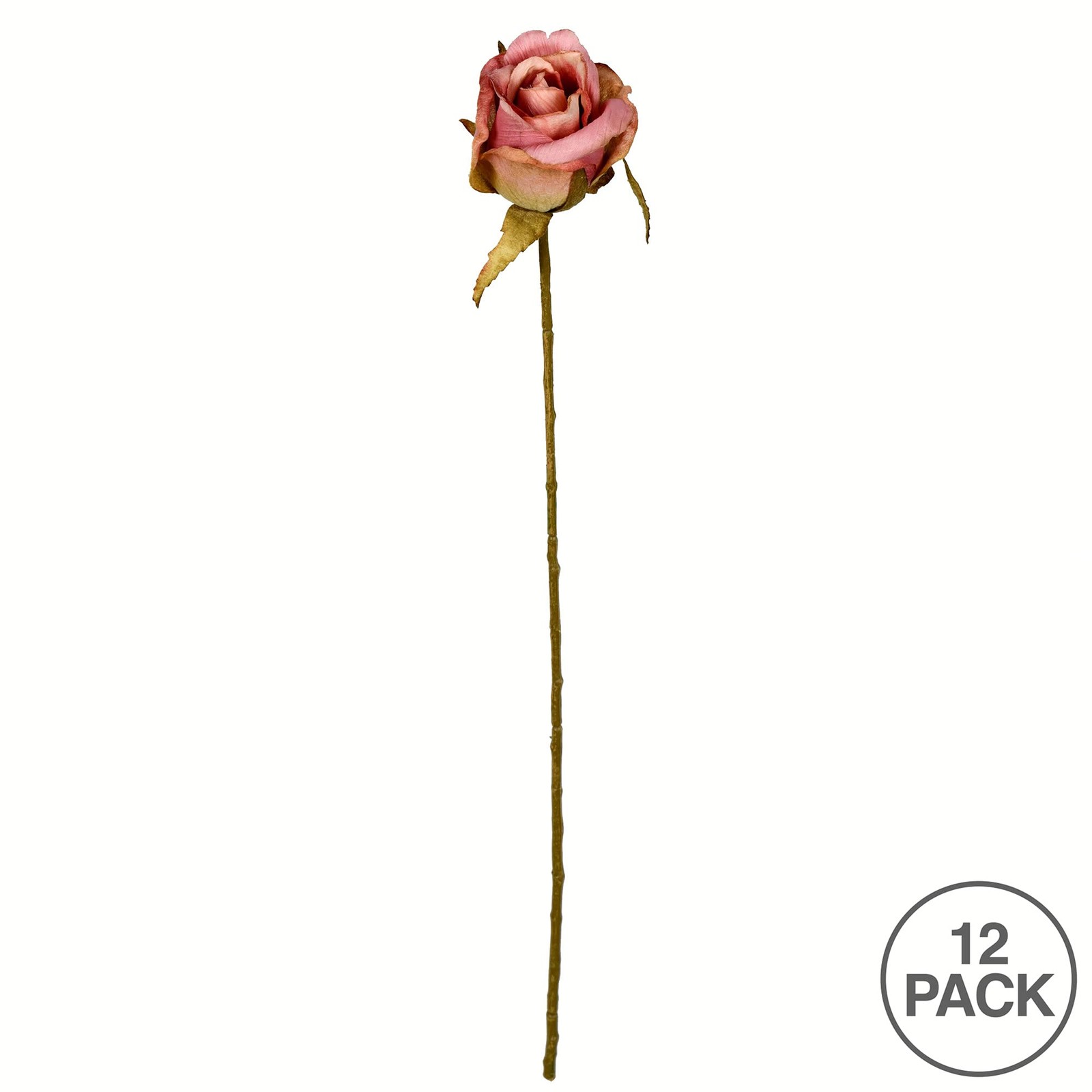 Vickerman 18″ Fabric Artificial Rose Stem in Mauve Pink (Set of 12)