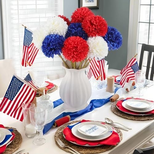Rowfad 12 Pcs Artificial Chrysanthemums Flowers Patriotic Flowers 4th of July…