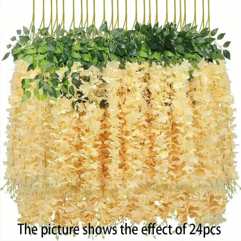 12PCS Artificial Wisteria Vine Garland Silk Hanging Flowers for Home, Wedding