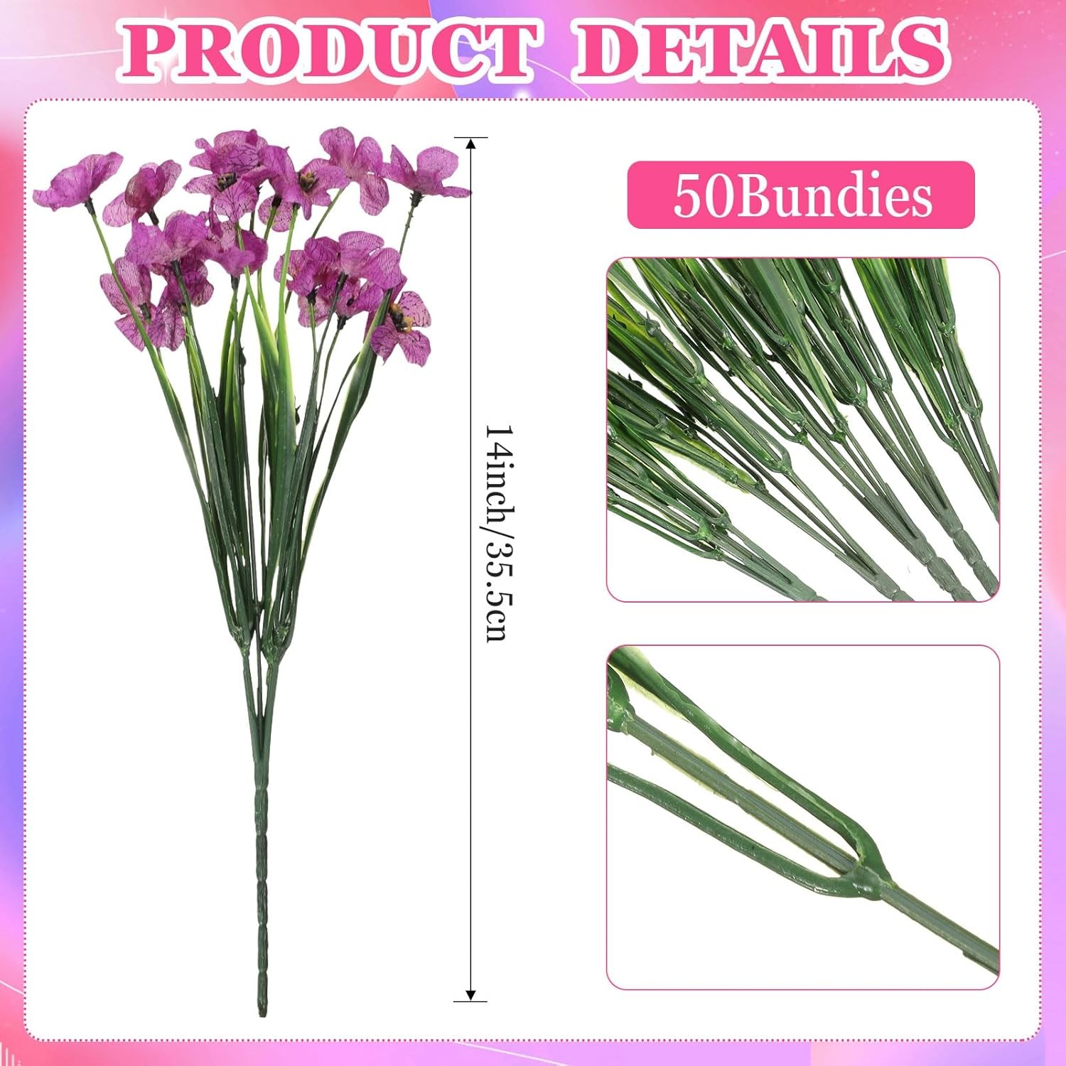 100 Bundles UV Resistant Artificial Violet Flowers Bulk