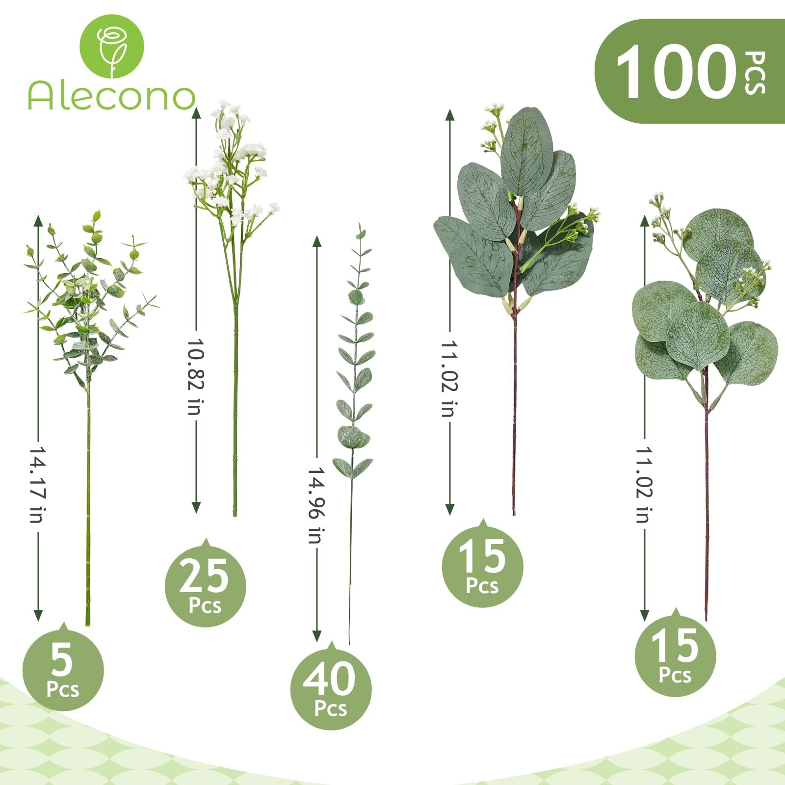 5 Kinds Mixed Artificial Greenery Eucalyptus Stems Bulk, Babys Breath Artific…