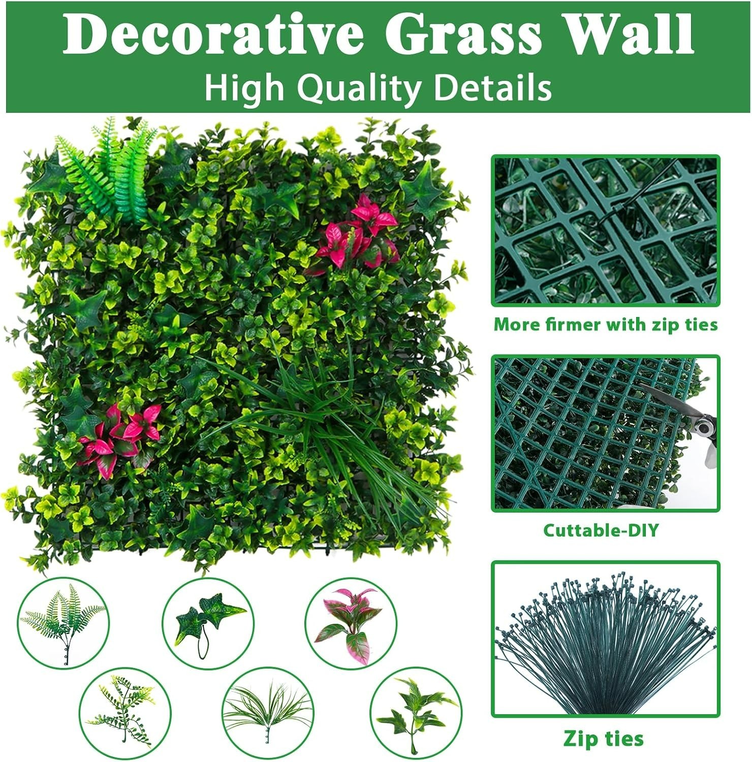 12 Piece Mint Green Grass Wall Panels for Indoor/Outdoor Elegance, 20”x20”