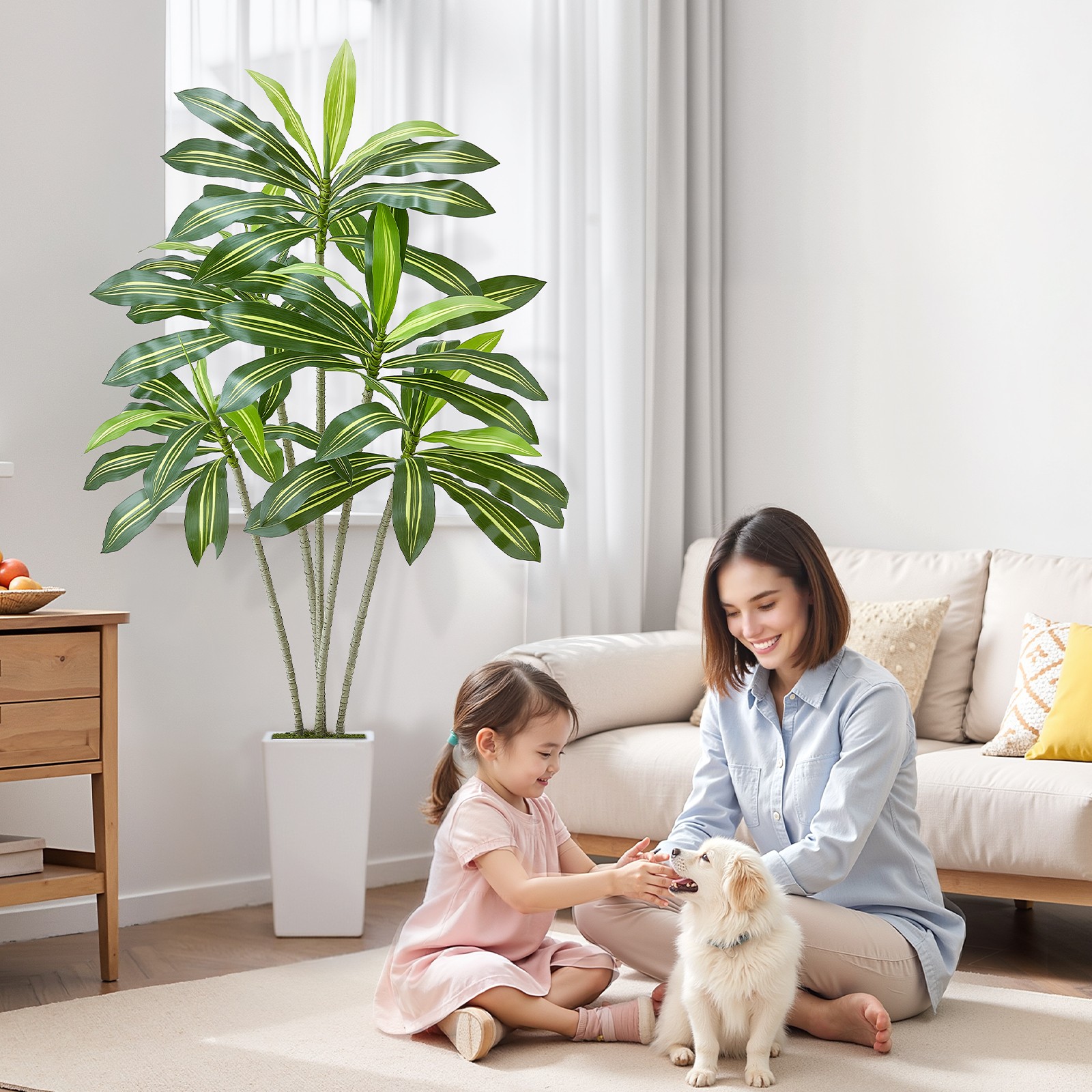 VEVOR 6ft Artificial Dracaena Tree Fake Plant with White Planter Indoor