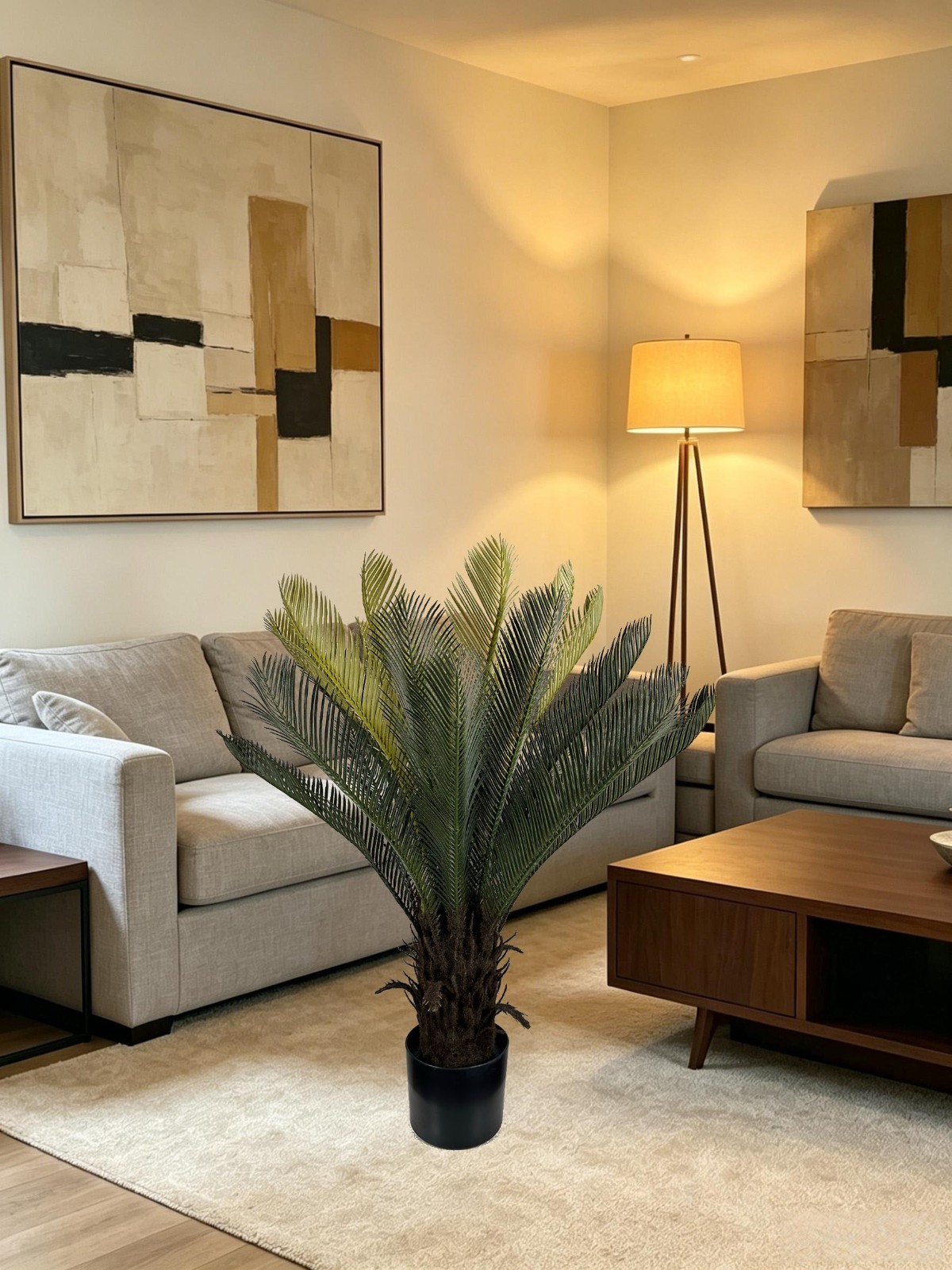 2Pcs 90cm Artificial Sago Palm Cycas Plant Potted Evergreen Cycad for Home Decor