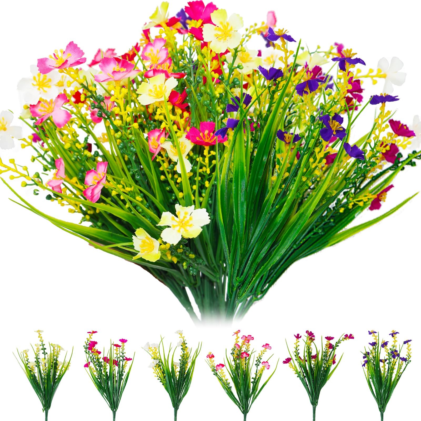 XYBGHFU 12 Bundles Artificial Outdoor Flowers Fake Silk Plants Spring Decorat…