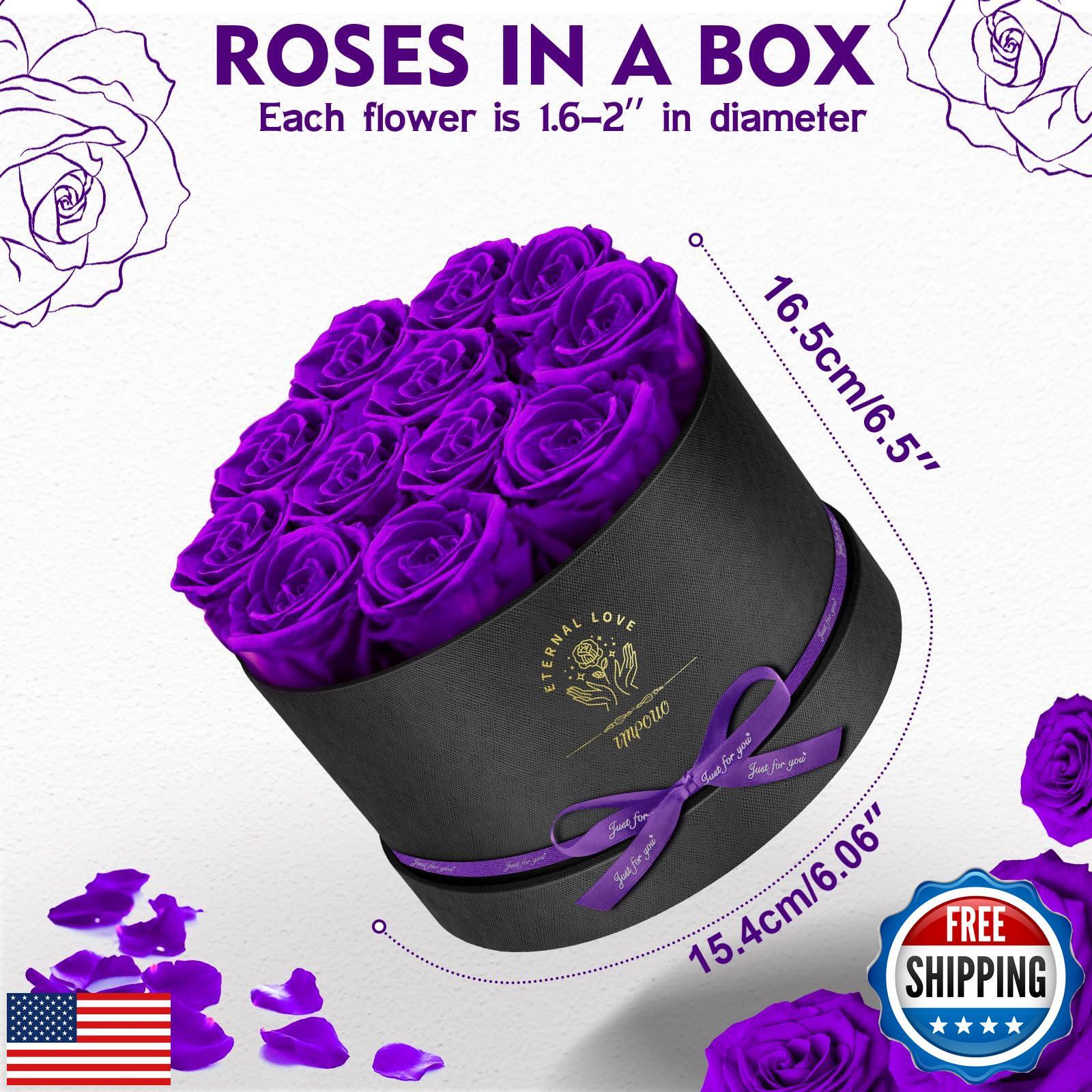 Impouo Forever Flowers,12 Roses in A Box，Real Preserved Roses，Birthday Gift f