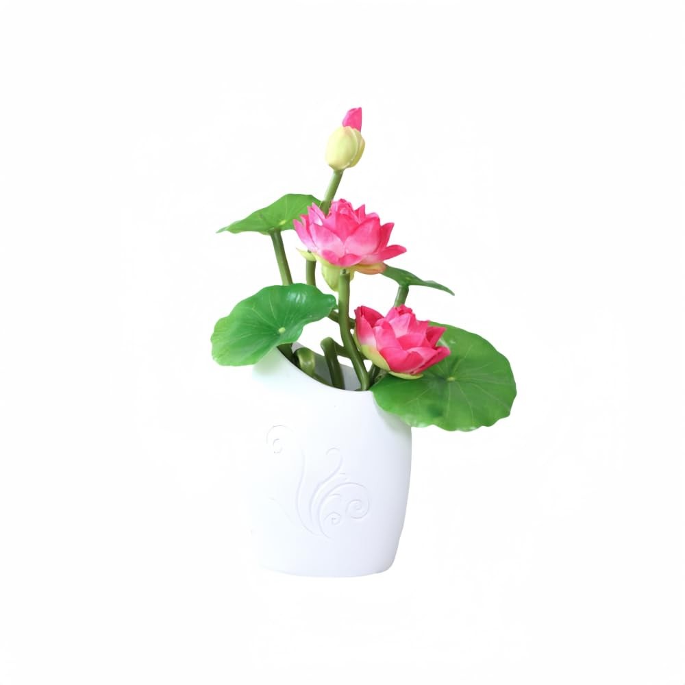 Artificial Lotus Flower with Vase Mini Fake Plant Potted Arrangement Lotus Fl…