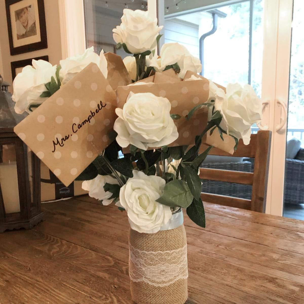 10 Pcs Artificial Silk Rose Flowers White Long Stem Wedding Bouquet Home Decor