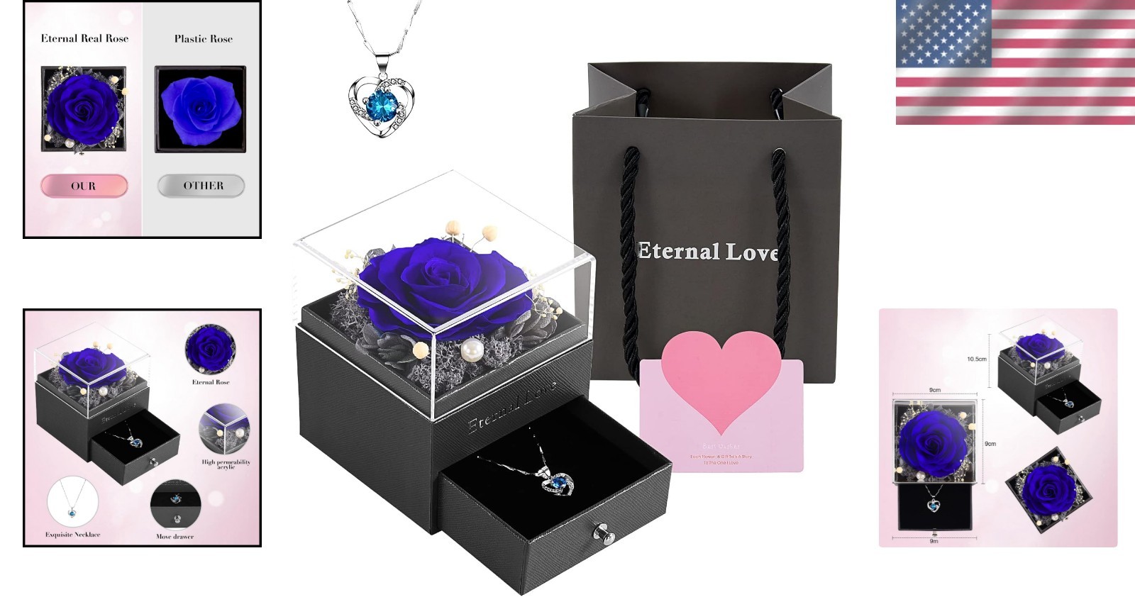 Handcrafted Preserved Rose and Necklace in Jewelry Box – Gifts for Women