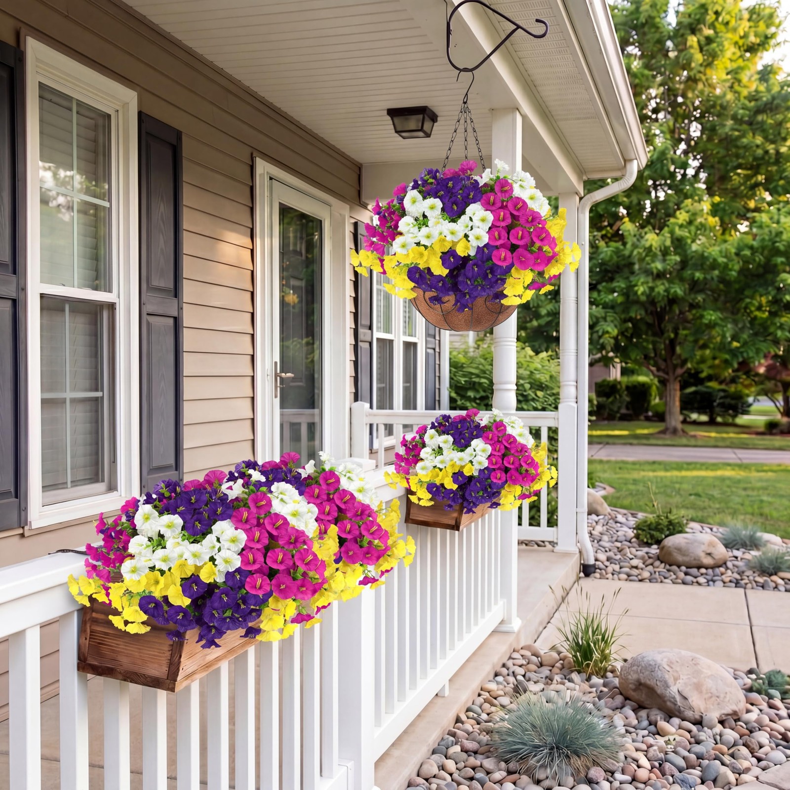 Artificial Flowers for Outdoors with Baskets Hanging Plant Faux Flowers UV Re…