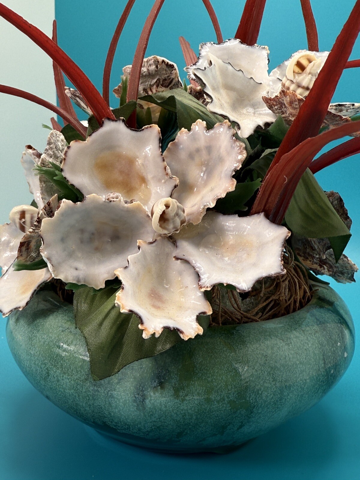 Handmade Seashell Flower Arrangement with Realistic Detailing in Ceramic Base