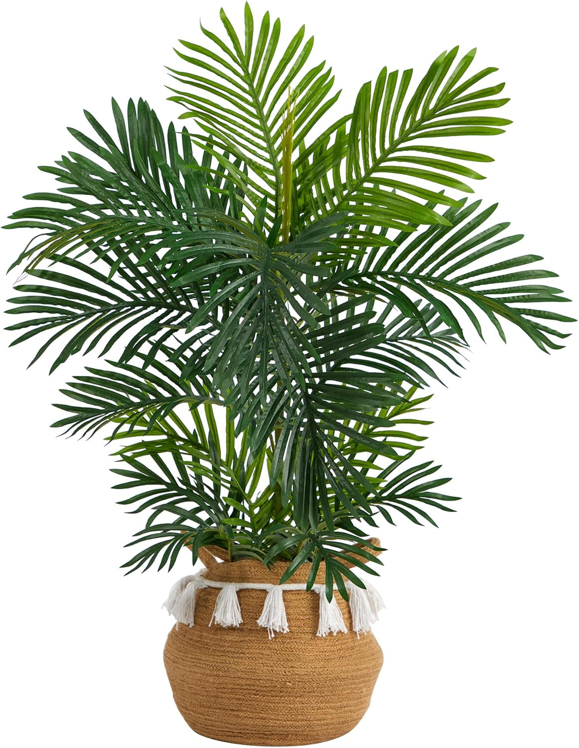 Boho Chic 40″ Areca Artificial Palm Tree in Woven Cotton Planter with Tassels